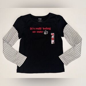 Gymboree long sleeve black off white red stripe top t-shirt Ruff being cute 5 6
